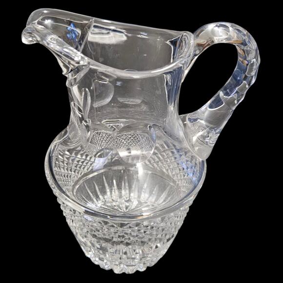 Vintage Cut Crystal Pitcher 7.5" Pressed Glass Diamond Fan Pattern Mid Century - Picture 1 of 8